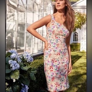 ANN TAYLOR Floral Textured Square-Neck Lined Sheath Dress Sz 8